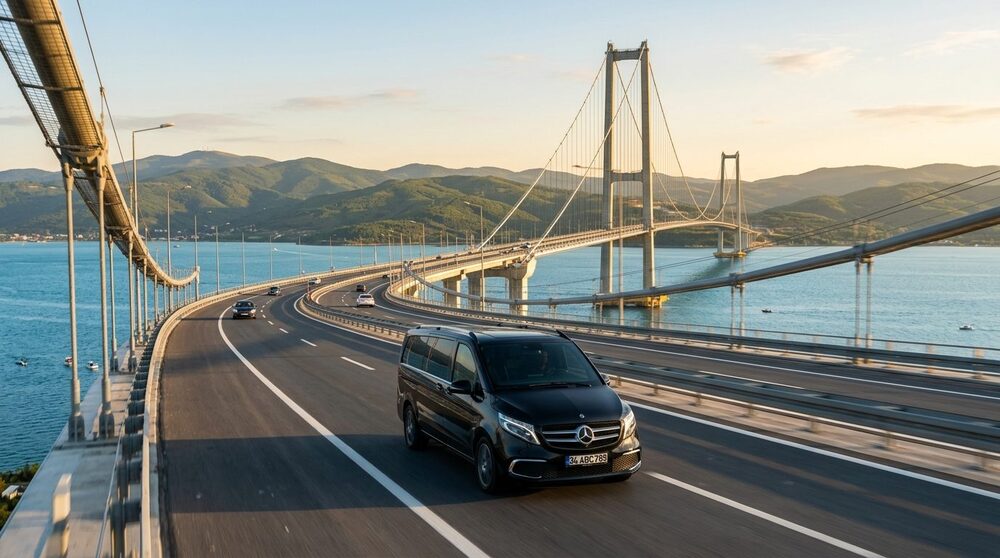 Mercedes VIP Van Crossing Osmangazi Suspension Bridge Towards Bursa and Sapanca
